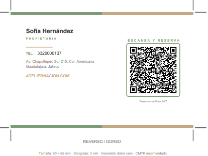 Tarjeta presentación reverso con QR